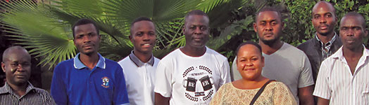 Left to right: Widdy Chimba, Hatembo Malambo (committee member), Mawa Mawere (committee member), Ernest Phiri (treasurer), Melissa Jaffray (secretary), Shadreck Zulu (committee member), Nathan Mwenya (chairman), Martin Sitakwa (committee member). Committee member Ms Chisambisha Pole is not pictured.